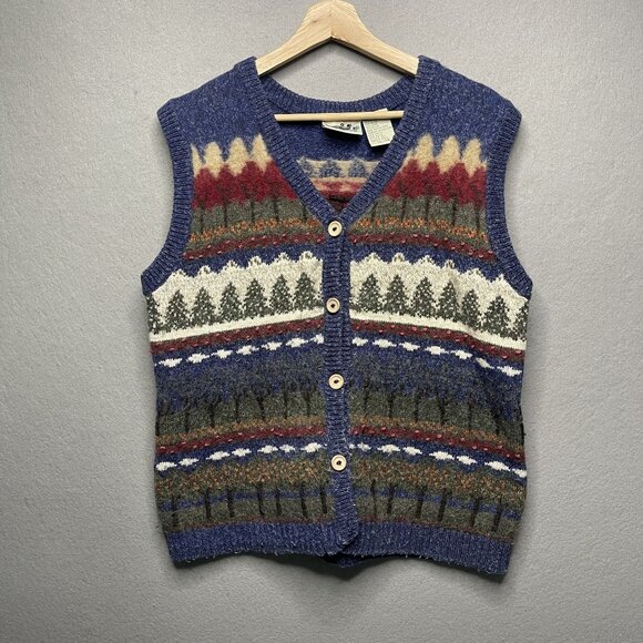 Vintage Northern Reflections Nature Pattern Button-Up Knit Cardigan Vest XL - Picture 1 of 5